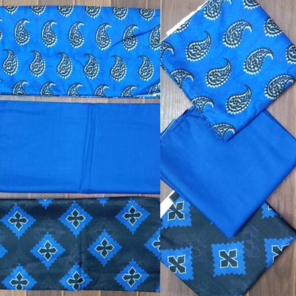 3 Pc Printed Lawn Suit With Lawn Dupatta Royal Blue