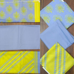 3 Pc Printed Lawn Suit With Lawn Dupatta Blue Yellow