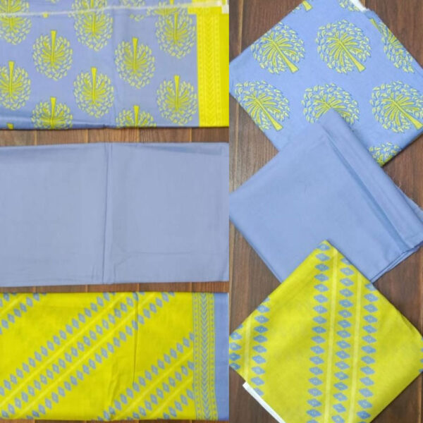 3 Pc Printed Lawn Suit With Lawn Dupatta Blue Yellow