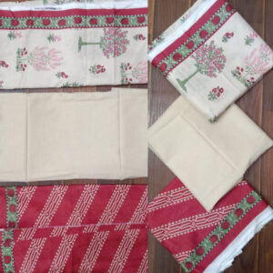3 Pc Printed Lawn Suit With Lawn Dupatta Red Biege